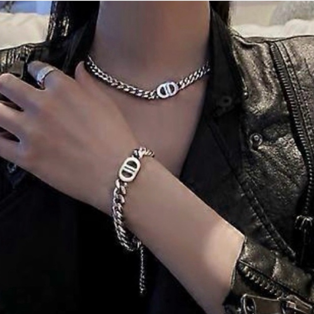 Silver Cuban Link Chain Necklace and Bracelet Set – Chunky Unisex Jewelry - Picture 5 of 5
